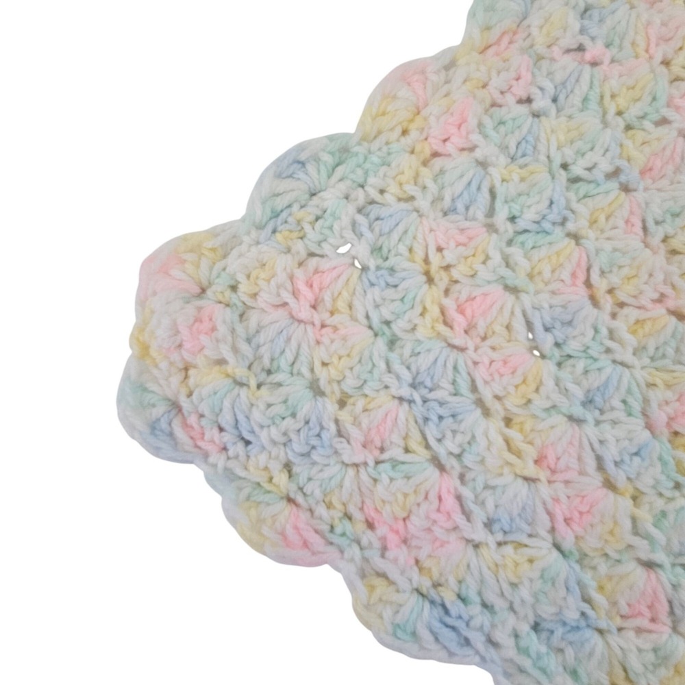 Handmade Crochet Baby Blanket Pastel Multicolor Soft Knit 30x33" Gift Nursery - Picture 5 of 10
